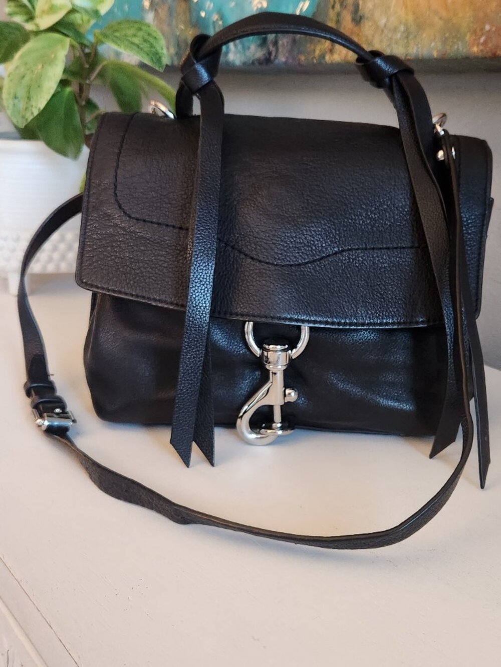 Rebecca Minkoff Mini Stella Satchel in Black Leather with Silver Hardware